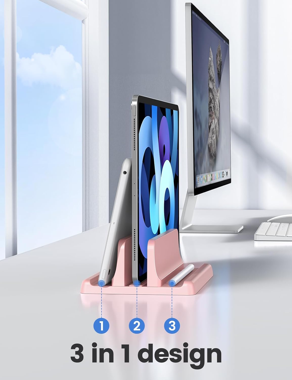 Vaydeer Vertical Laptop Stand Holder Organizer Plastic Adjustable Desktop Notebook Dock Space-Saving 3 in 1 for All MacBook Pro Air,Mac,HP,Dell,Microsoft Surface,Lenovo,up to 17.3 inches (Black)