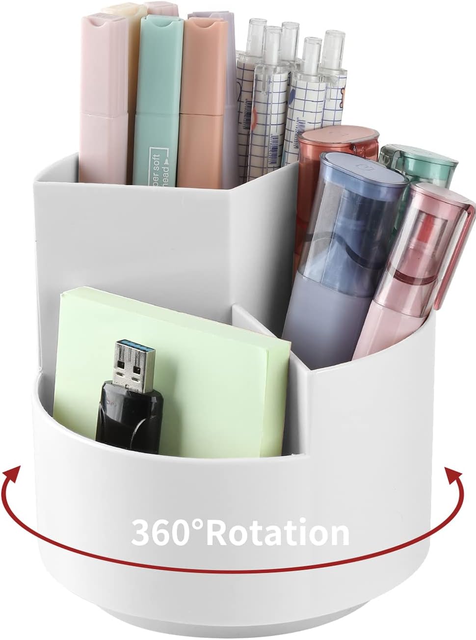 Desk Pencil Pen Holder, 3 Slots 360-Degree Spinning Organizers, Desktop Storage Stationery Supplies, Cute Cup Pot for Office, School, Art Supply, Kids - White