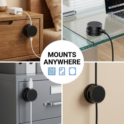 Magnetic Cable Clips, 360° Rotatable Magnetic Clips, Under Desk Cable Management, Strong Adhesive Cord Organizer for Desk, Phone, Wire Cord Holder Keeper for Home, Car, Office Accessories (Black 3PC)