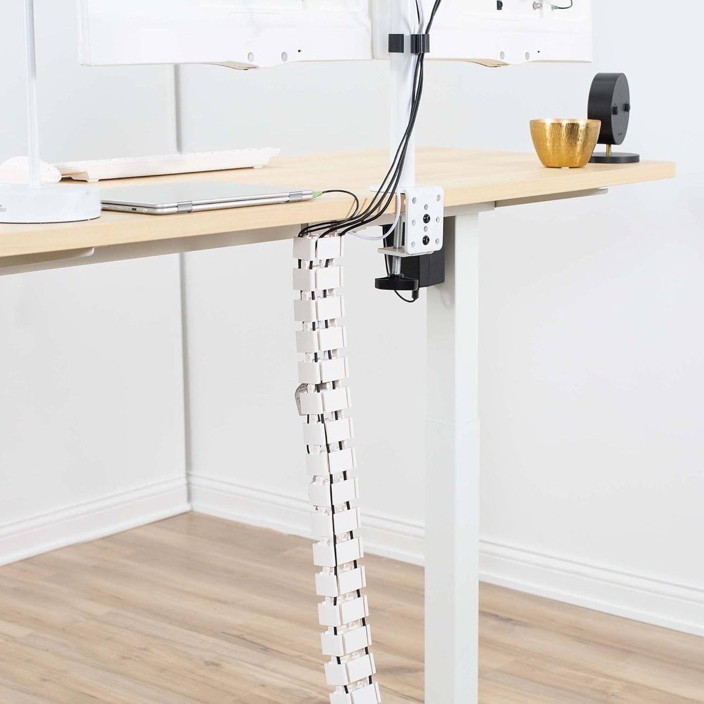 VIVO Under Desk Vertebrae Cable Management Kit, Adjustable Quad Entry Flexible Cord Organizer for Home Office, Black, DESK-AC01C