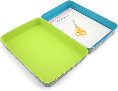 Welaxy 2-piece Office desk drawer organizer tray letter-size documents A4 paper book file Folder Holder storage bins (Orange + Green)