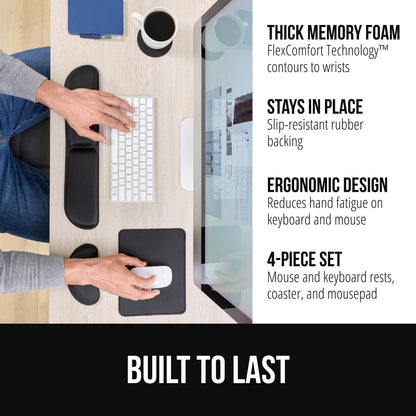 GORILLA GRIP Silky Memory Foam Wrist Rest for Computer Keyboard, Mouse, Ergonomic Design for Typing Pain Relief, Desk Pads Support Hand and Arm, Mousepad Rests, Stain Resistant, 2 Piece Pad, Black