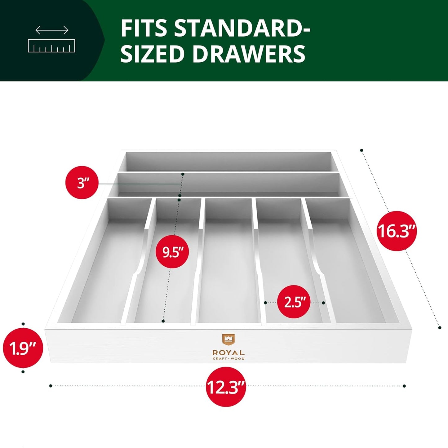 ROYAL CRAFT WOOD Luxury Bamboo Kitchen Drawer Organizer - Silverware Organizer, Utensil Holder & Cutlery Tray Drawer Dividers for Flatware (9 Slot, Natural)