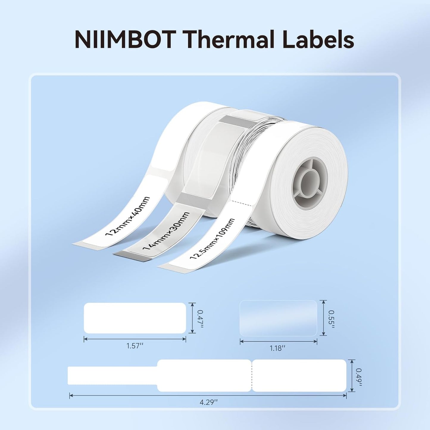 NIIMBOT White Cable Label Maker Tape for D11/D110/D101 Label Maker, 12.5 x 109 mm (0.49'' x 4.29''), 3 Rolls, Thermal Label for Home Office Labeling Tape Replacement
