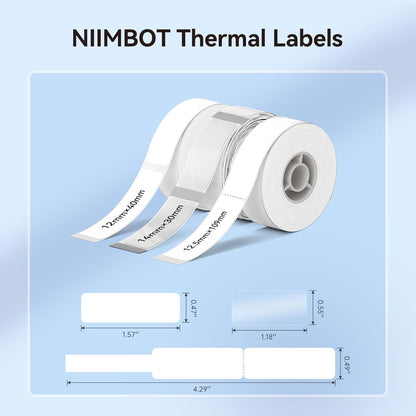 NIIMBOT White Cable Label Maker Tape for D11/D110/D101 Label Maker, 12.5 x 109 mm (0.49'' x 4.29''), 3 Rolls, Thermal Label for Home Office Labeling Tape Replacement