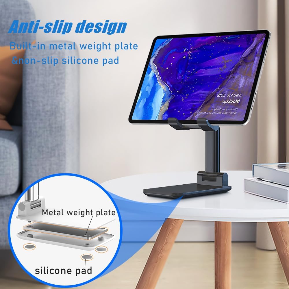 Phone Stand for Desk, 2 Pack MT-6 Desk Cellphone Holder for Office Universal Smart Foldable & Height Adjustable Compatible Under 8” Device, Black