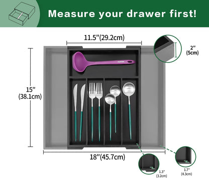 Utoplike Bamboo Expandable Kitchen Drawer Organizer, Adjustable Utensil Holder and Cutlery Tray Organiser, Drawer Divider for Silverware, Flatware, Knives in Kitchen, Bedroom, Living Room, 5 Slot