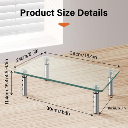 KKTONER GLASS Monitor Stand with Height Adjustable for Home Office 2 Pack Computer Monitor Riser PC Screen Riser for Desk Organzier Laptop