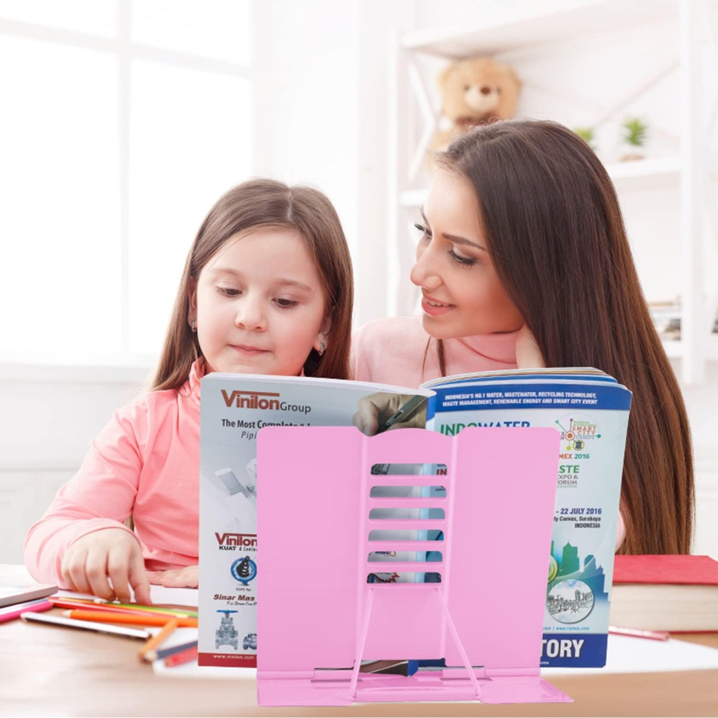 Honagu Metal Desk Book Holder, Hands Free Adjustable Cookbook & Document Holder, Portable Bookstand for Music Books, Textbooks, Recipes, Tablets & iPads (Purple)