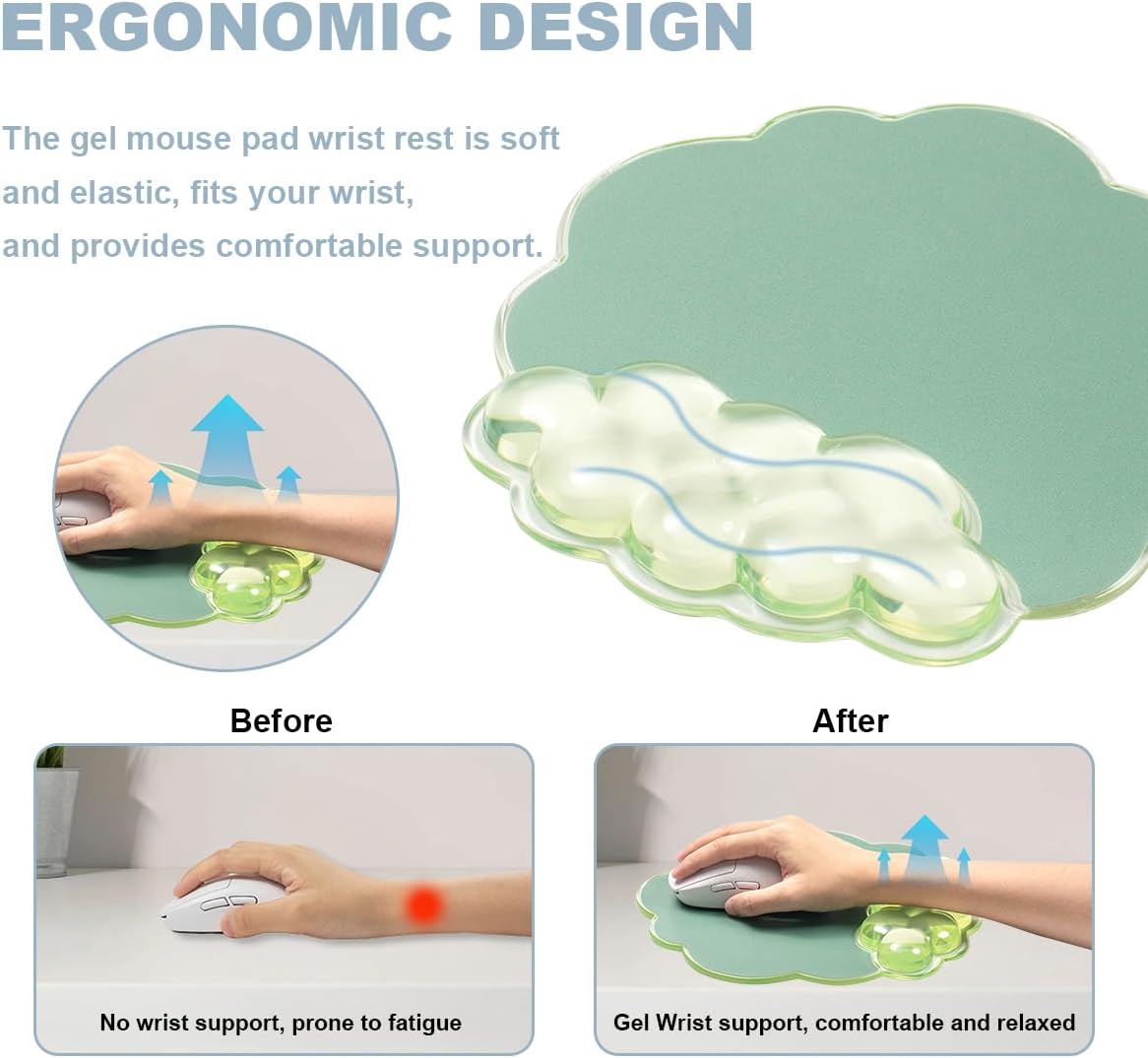 Gel Wrist Rest and Cloud Mouse Pad Support for Keyboard and Mouse - Ergonomic Pink Keyboard Wrist Pad Set for Typing Pain Relief/Computer/Laptop/Gaming/Home/Office (Cloud Shape, Gradient Blue Pink)