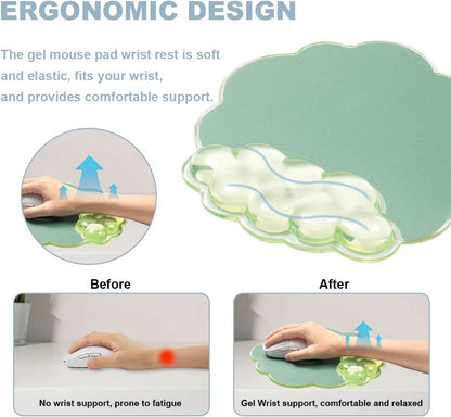 Gel Wrist Rest and Cloud Mouse Pad Support for Keyboard and Mouse - Ergonomic Pink Keyboard Wrist Pad Set for Typing Pain Relief/Computer/Laptop/Gaming/Home/Office (Cloud Shape, Gradient Blue Pink)