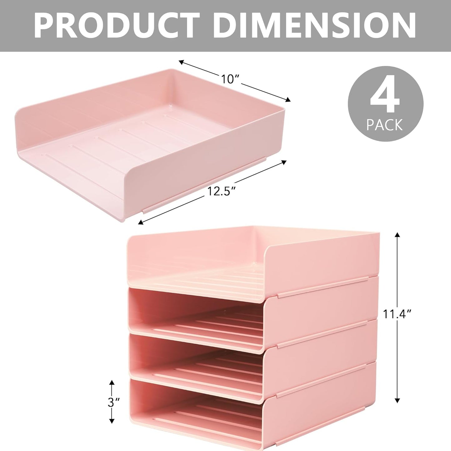 Tiawudi Desk Organizer, Clear Office Organization and Storage, Plastic Letter Tray, Stackable File Organizer for Classroom, Home, Documents, Notes, Folders, Books and Pens, 4 Tier