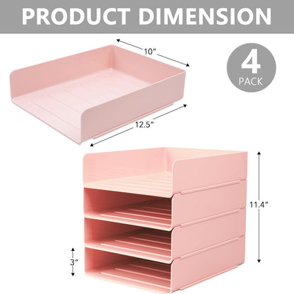 Tiawudi Desk Organizer, Clear Office Organization and Storage, Plastic Letter Tray, Stackable File Organizer for Classroom, Home, Documents, Notes, Folders, Books and Pens, 4 Tier