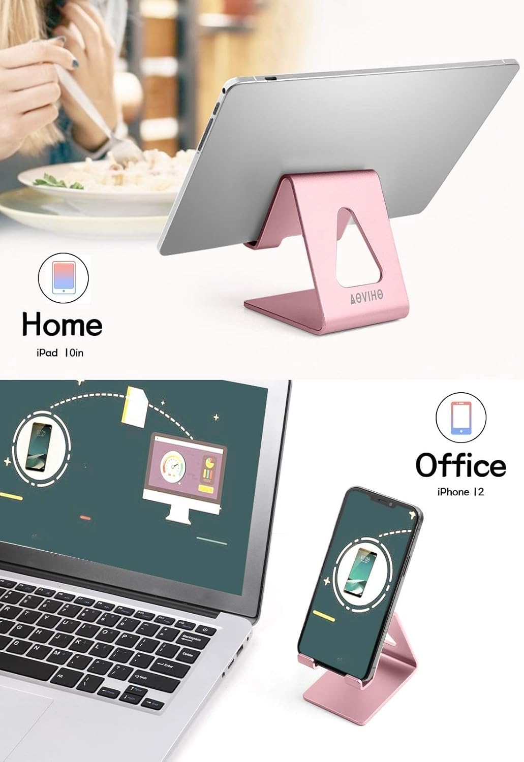 Aoviho Desk Cell Phone Stand Phone Holder, Aluminum Phone Cradle Dock for iPhone17 16 15 14 13 12 pro Mini 11 X Xs max 8 7 6 6s Plus SE Samsung All Smart Phones, Rose Gold