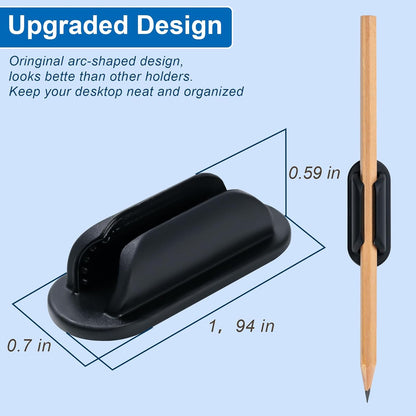 10 Pack Adhesive Pencil Holders for Desk,Silicone Flexible Pen Holder for Wall, Office, School,Home,Classroom Must Haves,Teacher Supplies Accessories,Desk Organizer,Art Supply,Small Gift (10, Black)