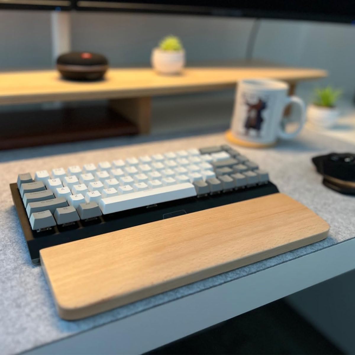 HomeDo Wooden Wrist Rest for Mechanical Keyboards, Support pad for Palm, Ergonomic Rest for Typing and Gaming,Palm Rest,Hand Rest (Beech,14.17”x3.15”(87 Key 80%))