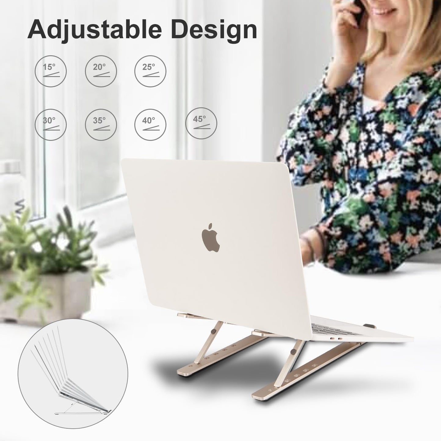 Ergonomic and Foldable Laptop Stand for Desk, Adjustable Riser, Fits All Laptops and Notebooks up to 17,Ultra-Thin,Ventilated Cooling,ABS+Silicone,Silver.