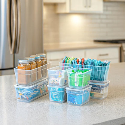 Best Kept 6 Bin Pack, Long Home Organizer Storage Boxes with Lids, Translucent Clear