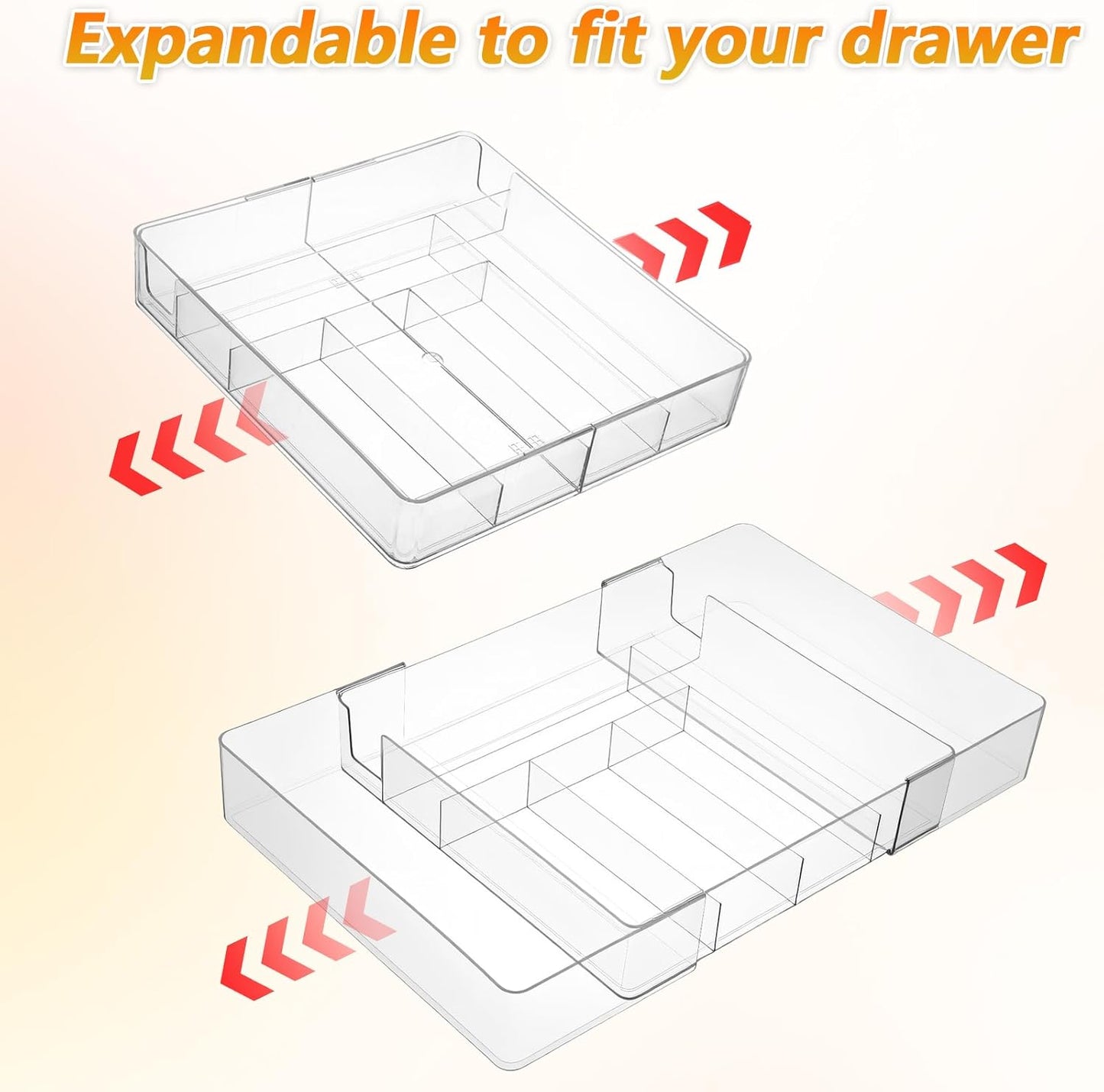 2 Pcs Large Expandable Desk Drawer Organizer, Adjustable Drawer Dividers Tray with Compartments for Organizing Pens, Pencils, Paper Clips and Sticky Notes, Office, Kitchen, Desk Supplies