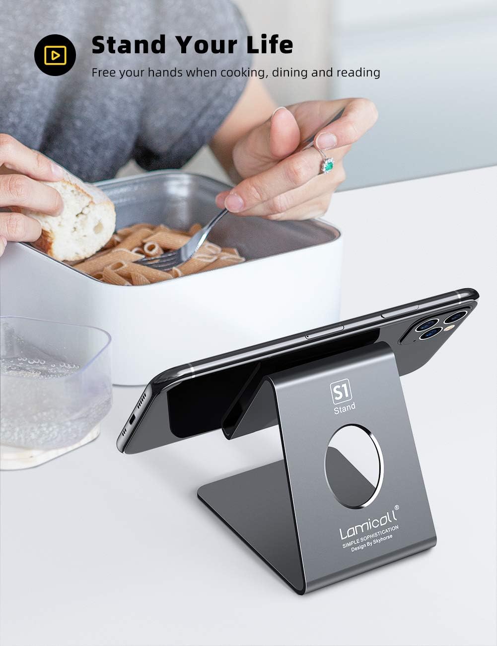 Lamicall Cell Phone Stand, Phone Dock: Cradle, Holder, Stand for Office Desk - Black
