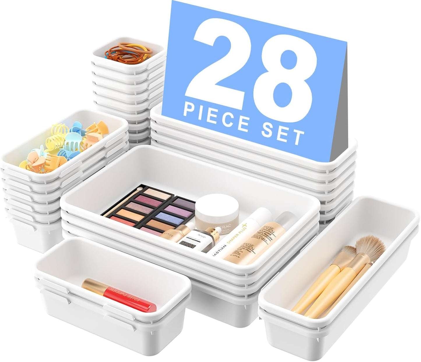 【Military Grade】A-LuGei Drawer Organizer, 【𝟱𝗦𝗶𝘇𝗲】 Makeup organizer, 【Holds 177 Items】 Bathroom Organizers and Storage, Organization and Storage, Desk Drawer Organizer for Bathroom Vanity