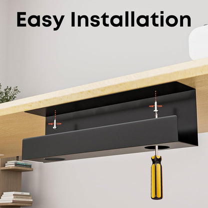 Cable Management Under Desk,17 inch Cable Management Tray,Power Strip Holder,Cord Organizer,Wire Management for Office and Home, Black