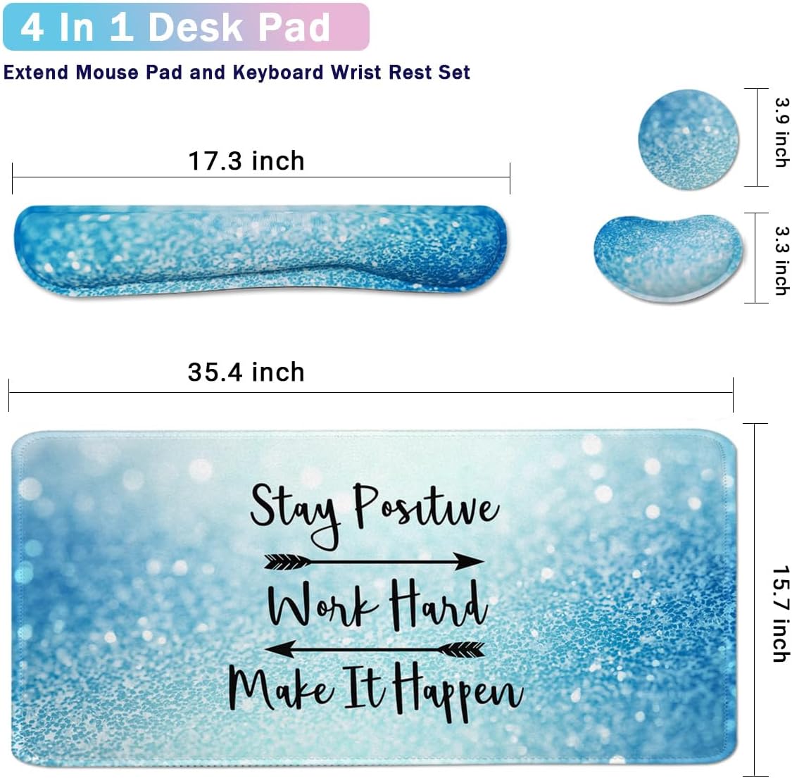 4-in-1 Large Mouse Pad, Keyboard Wrist Rest Pad & Wrist Support Mousepad Set, Extended Desk Pad Waterproof Desk Mat for Home Office Study Game