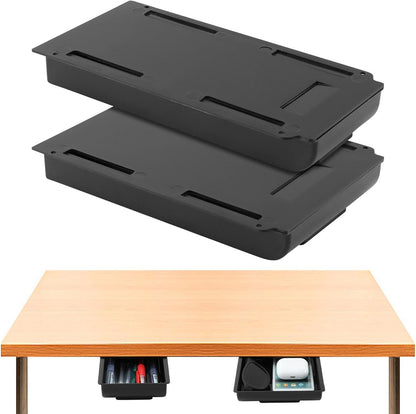 HONUTIGE Under Desk Drawer, 2 Pack Large & Small Under Desk Organizer Self-Adhesive Drawer for Under Desk Slide Out Under Table Storage Attachable Under Desk Storage for Office, Classroom, Home Black