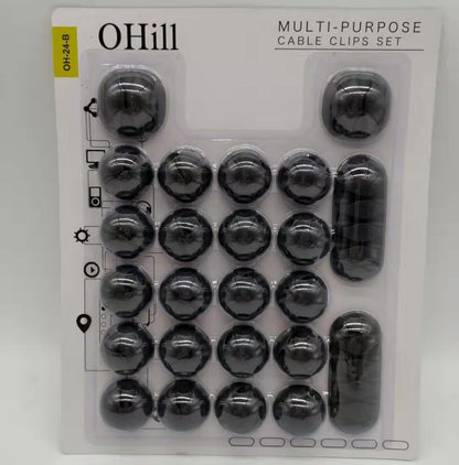 OHill 16-Pack Black Cord Organizer - Adhesive Cable Clips Holder for Desk, Wall, Car - Wire Management Clips for iPhone Charger, USB, Computer Cables -Cord Keepers with Strong Sticky Backing