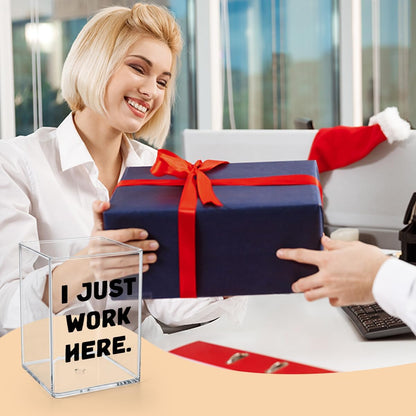 Funny Acrylic Pen Holder - I Just Work Here - Clear Makeup Brush Organizer, Sarcastic Office Desk Decor, Relatable Coworker Gag Gift for Women Men, Aesthetic Cubicle Accessories