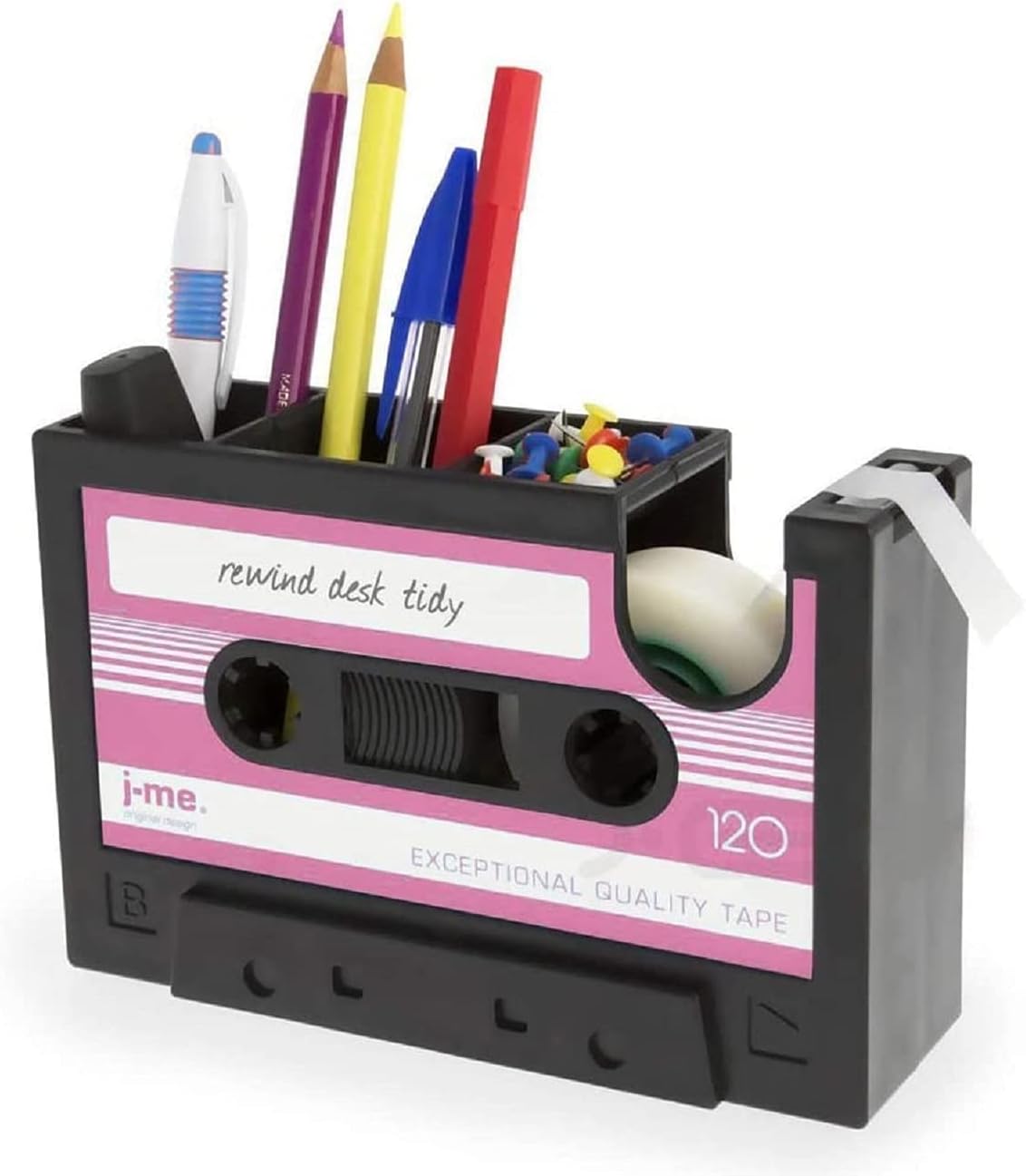Cassette Tape Dispenser Pen Holder Vase Pencil Pot Stationery Desk Tidy Container Office Stationery Supplier Gift-onepalace (Black)