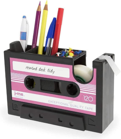 Cassette Tape Dispenser Pen Holder Vase Pencil Pot Stationery Desk Tidy Container Office Stationery Supplier Gift-onepalace (Black)