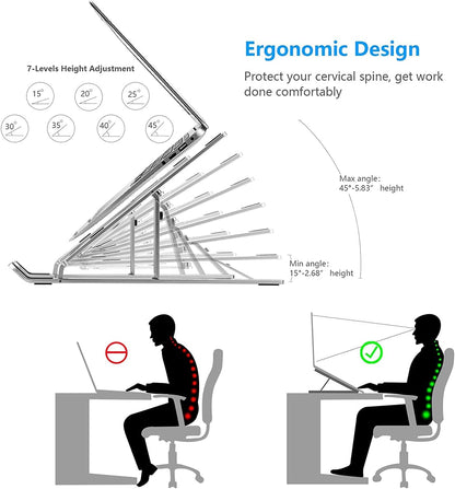 Leeboom Ergonomic Laptop Stand for Desk, 360° Rotating Aluminum Laptop Riser, Adjustable Notebook Holder for MacBook Air/Pro, Dell, HP, Lenovo (10–15.6", Silver) – Not for Gaming Laptops