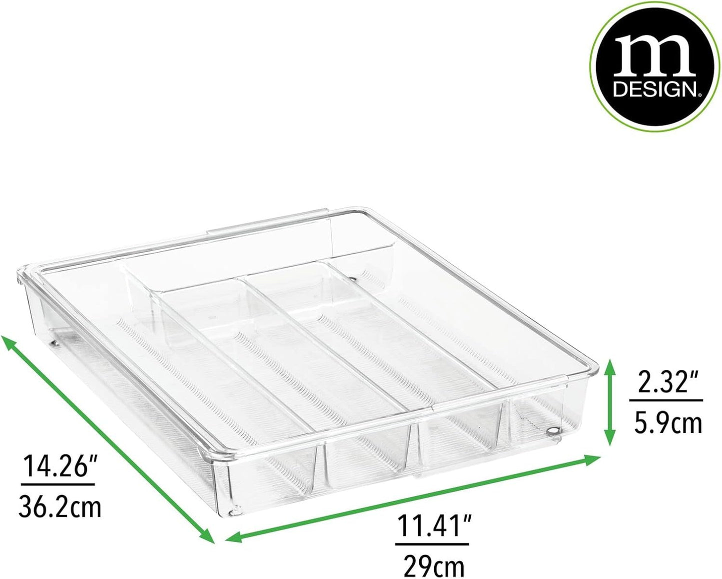 mDesign Adjustable, Expandable Plastic Kitchen Cabinet Drawer Storage Organizer Tray - for Storing Organizing Cutlery, Spoons, Cooking Utensils, Gadgets - 2" High - Clear