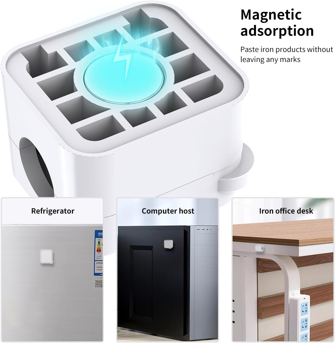 Magnetic Cable Organizer for Desk – Upgraded Wire Clips with Adhesive Base – Desktop Cord Holder for USB, Charging Cables – 6 Clips + 1 Magnetic Base (Black)