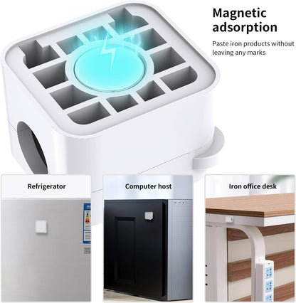 Magnetic Cable Organizer for Desk – Upgraded Wire Clips with Adhesive Base – Desktop Cord Holder for USB, Charging Cables – 6 Clips + 1 Magnetic Base (Black)