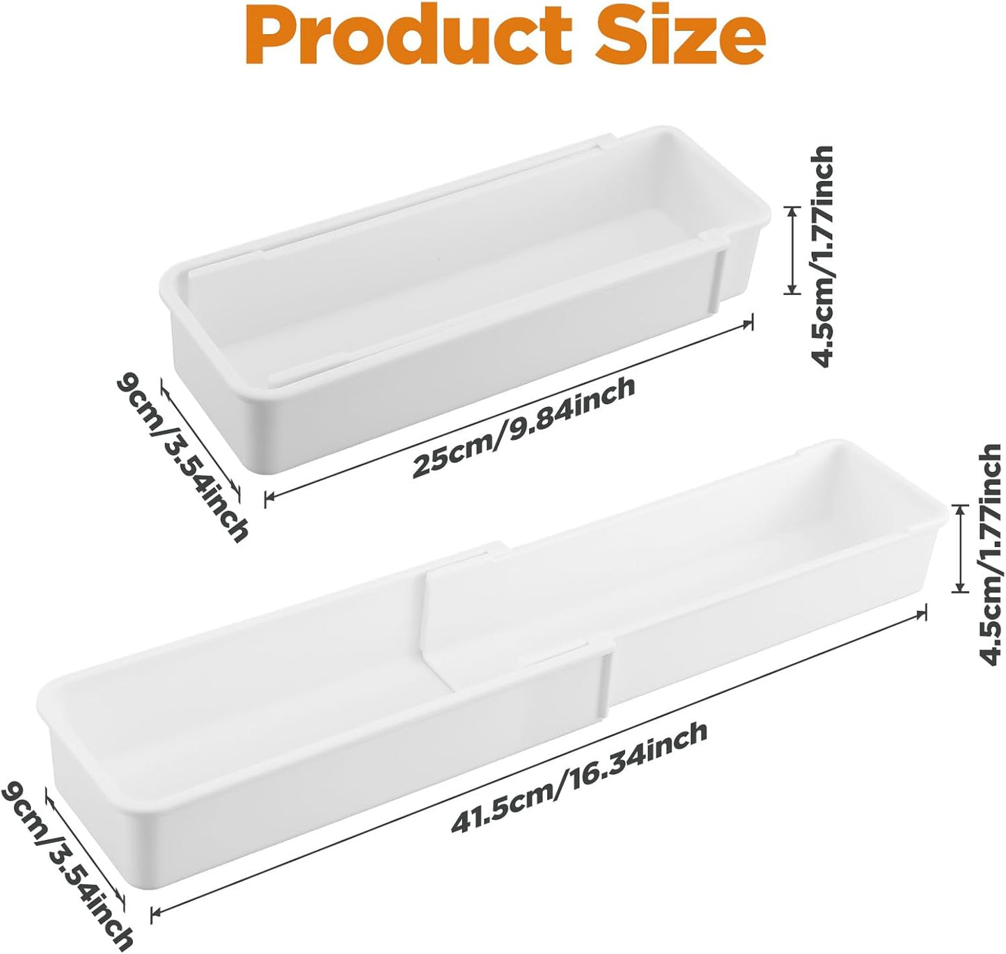 4 PCS Expandable Drawer Organizer, Adjustable Drawer Organizer Trays, Drawers Dividers Organizers and Storage For Office Supplies, Pens, Makeup,Utensils, Tools, Flatware and Junks, White