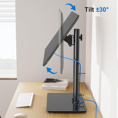 Single Monitor Stand Fits Max 32 inch Computer Screen, Free-Standing Desk Stand Hold up to 17.6lbs, Monitor Mount with Height Adjustment, Swivel, Tilt, Rotation, VESA Mount 75/100mm