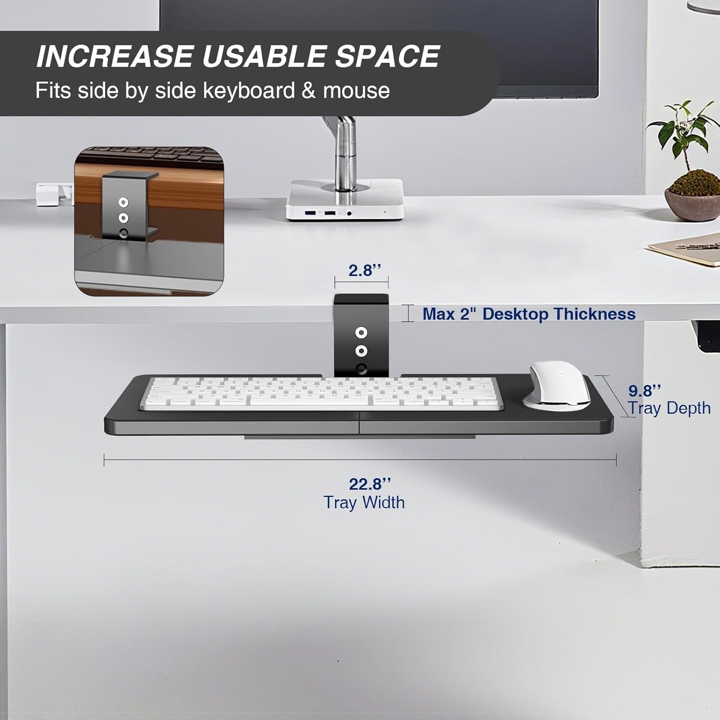 Large Under Desk Rotatable Computer Keyboard and Mouse Tray, 23 x 10 inch Extra Sturdy Desk Swivel Clamp, Ergonomic Keyboard & Mouse Tray for Typing in Home, Office Work, Black