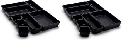 Masirs Interlocking Drawer Organizer Bins, Durable Plastic, Various Sizes for Custom Layout Design, Great for Desk Drawer, Tool Box or Garage Organization, (Black | 8-Piece Set)