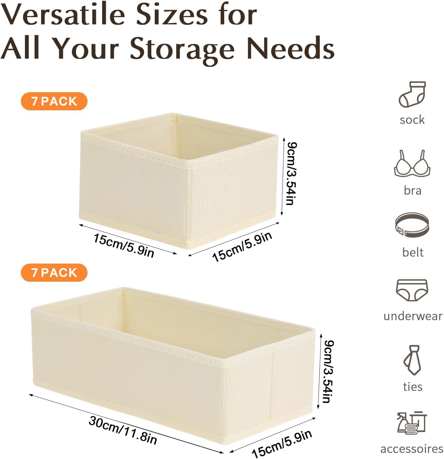 DIMJ Drawer Organizers Clothes, Dresser Organizer Bins for Baby Clothes,Underwear and Sock, Fabric Closet Organization and Storage Boxs, Drawer Dividers for Nursery, Clothing, Tie - 4 Pack, Beige
