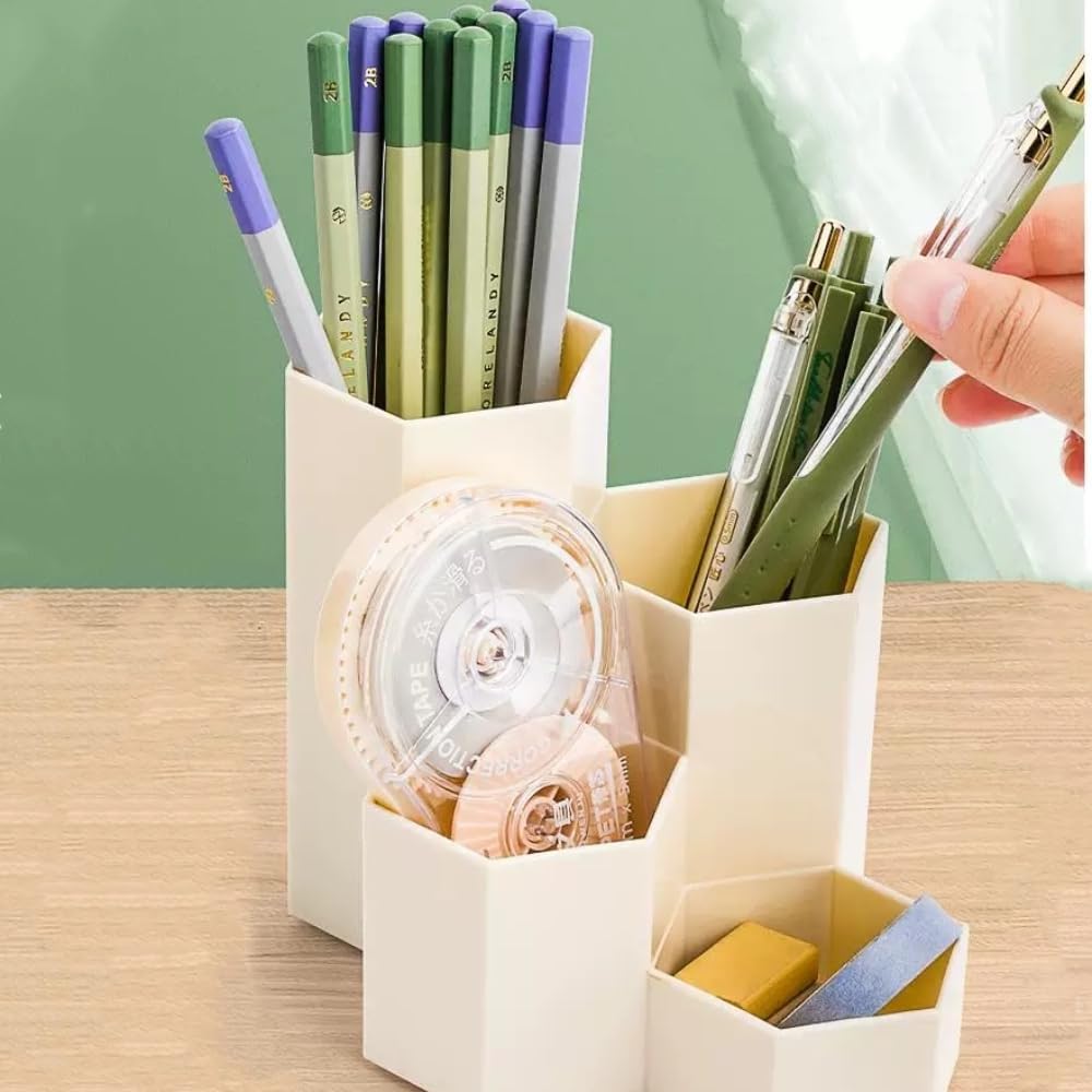 Pencil Organizer Pen Holder for Desk Pens Cup Small Desk Organizer Cute Pen Holder for Office,School and Home (White, 3)