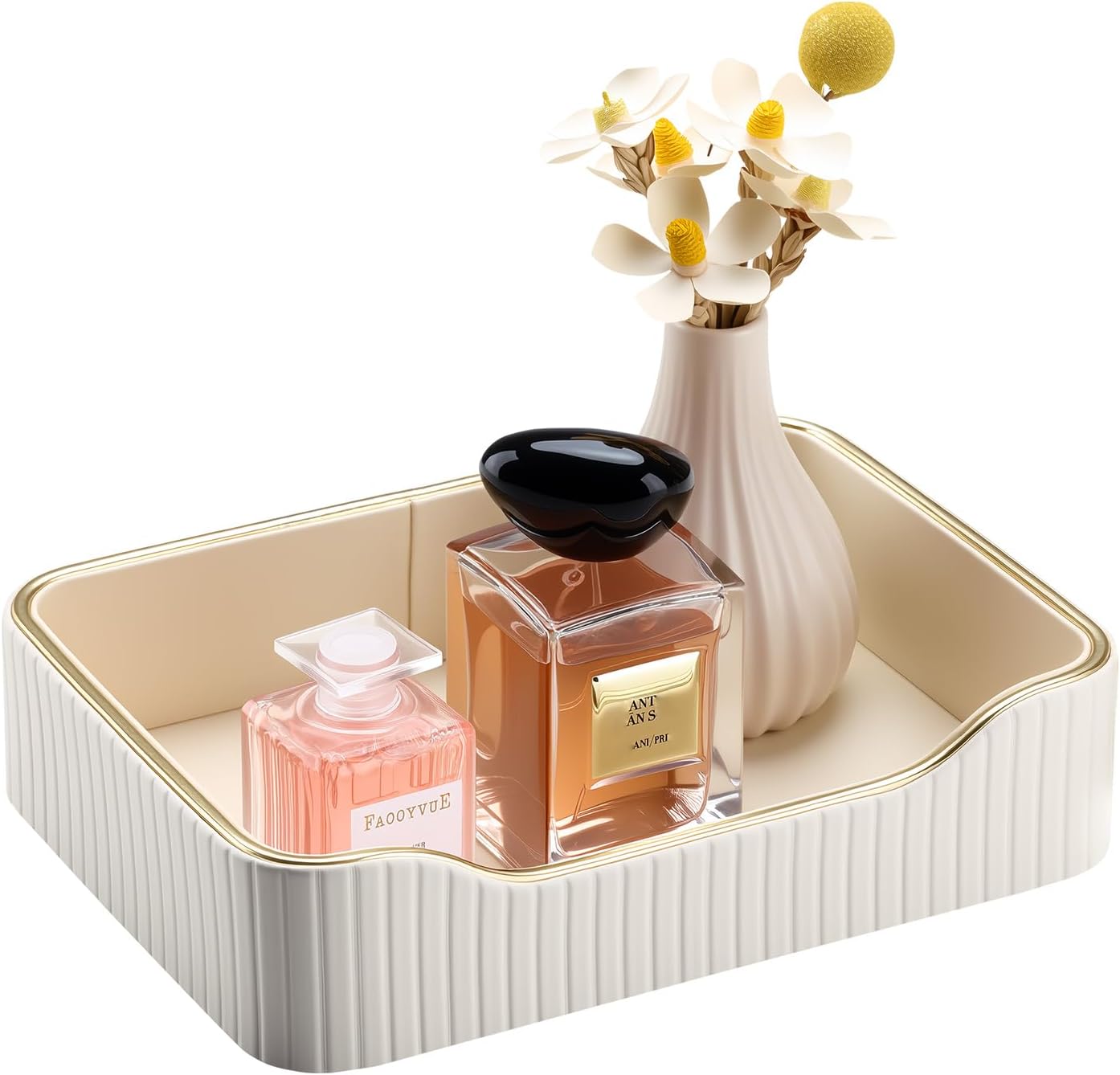 KINGFOM Prefume Tray, PU Leather Valet Tray Nightstand Organizer Perfume Trays for Men Women, Table Centerpieces Decorative Vanity Trays, Desk Organizer Tray for Key Jewelry Cosmetics (Black)