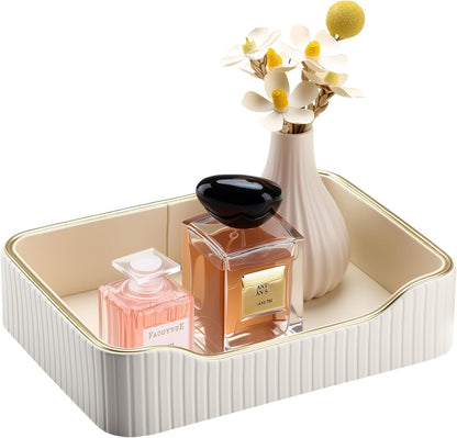 KINGFOM Prefume Tray, PU Leather Valet Tray Nightstand Organizer Perfume Trays for Men Women, Table Centerpieces Decorative Vanity Trays, Desk Organizer Tray for Key Jewelry Cosmetics (Black)