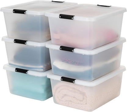 IRIS USA 18 QT Clear Storage Organizer with Removable Dividers, Stackable Plastic Storage Box with Lid, Modular Container for Crafts, Tools, Office & Pantry Organization