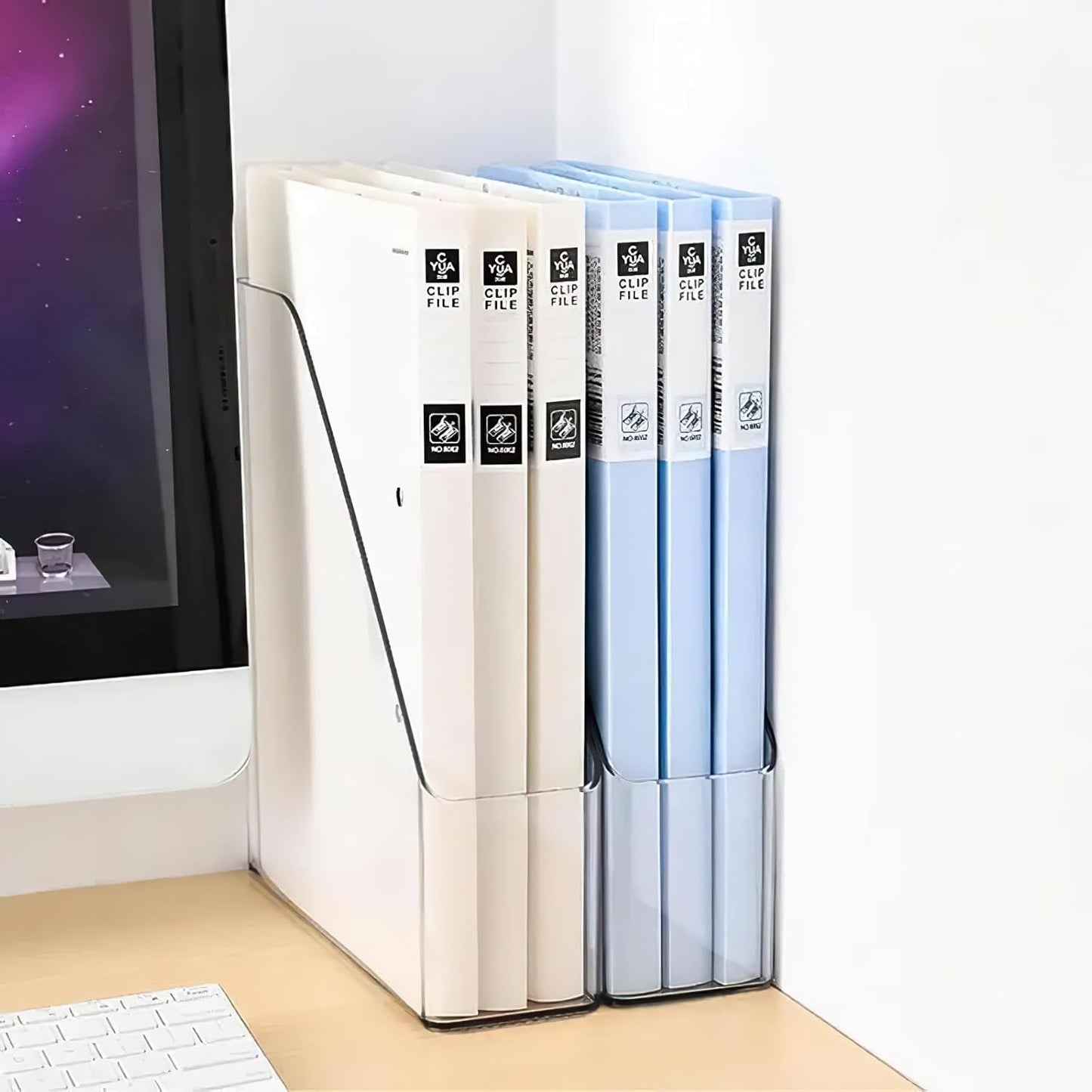 1 Pack Vertical File Holder Clear PET Desk Organizer and Storage Bins Holding for Magazines Binders Notebooks Envelopes File Organizer for Desk Multi-purpose Document Organizer Work Desktops