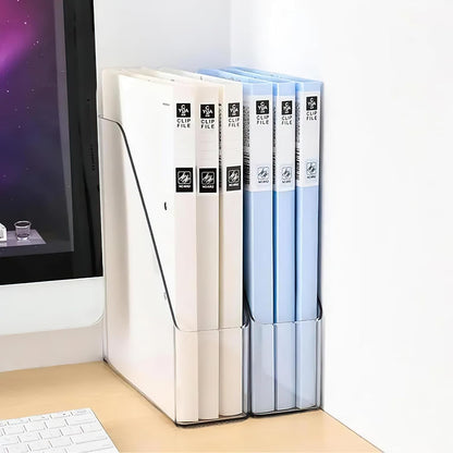 1 Pack Vertical File Holder Clear PET Desk Organizer and Storage Bins Holding for Magazines Binders Notebooks Envelopes File Organizer for Desk Multi-purpose Document Organizer Work Desktops
