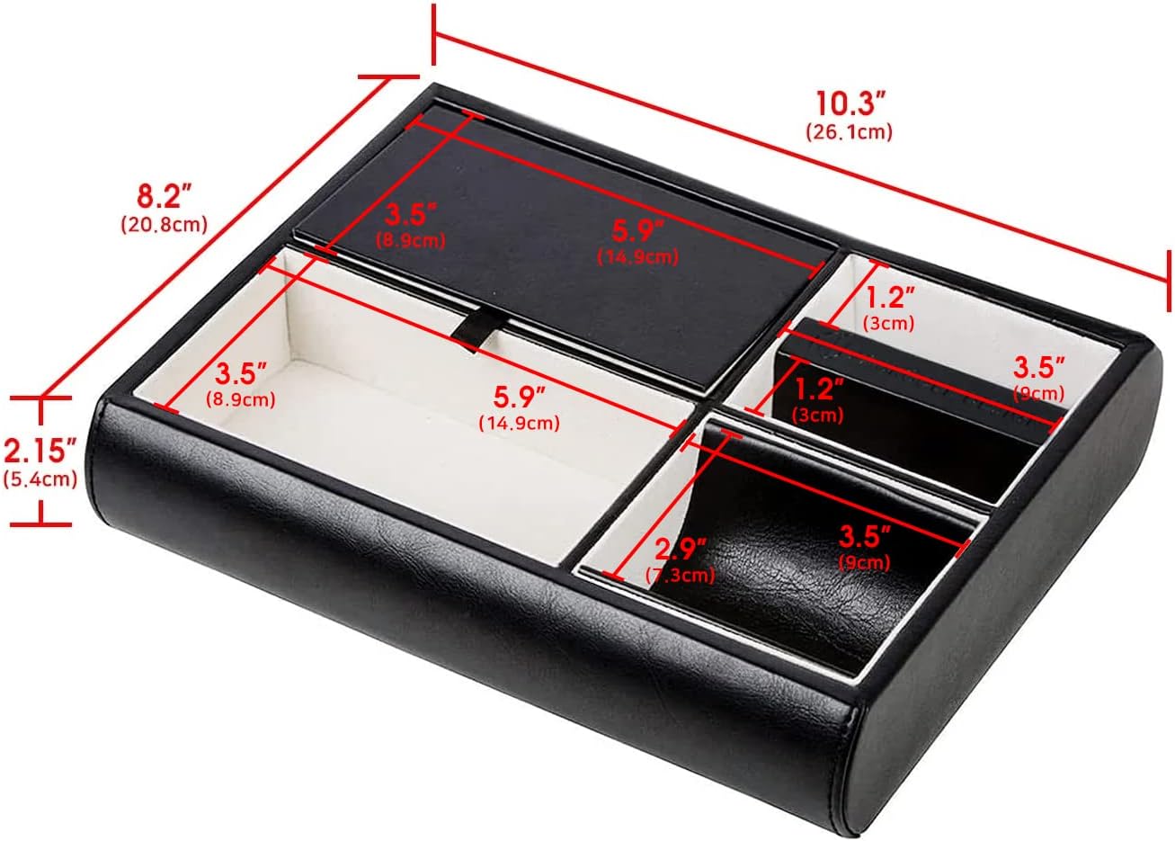 Valet Tray,Nightstand Desk or Dresser Organizer, Catch-All for Keys, Phone, Wallet, Coin, Jewelry, and More (Black / 10.34 x 2.15 x 8.19 inches) JackCubeDesign - :MK158