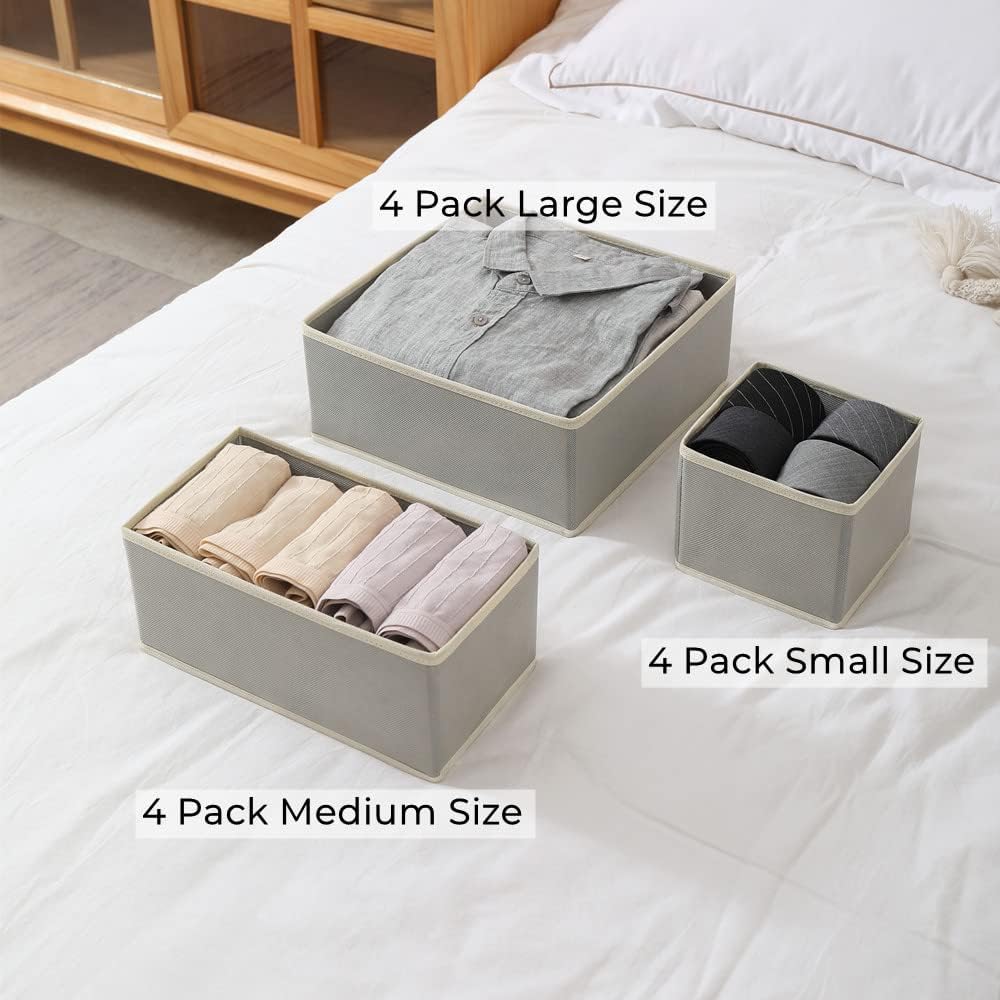 Fordonral 12 Pack Drawer Organizer Clothes, Foldable Fabric Dresser Organizer Closet Organizers and Storage Box for Underwear,Folded Clothes,Baby Clothing,Socks,Bra,Towels,Ties(12 Pack,Gray)