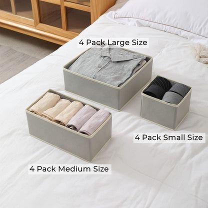 Fordonral 12 Pack Drawer Organizer Clothes, Foldable Fabric Dresser Organizer Closet Organizers and Storage Box for Underwear,Folded Clothes,Baby Clothing,Socks,Bra,Towels,Ties(12 Pack,Gray)